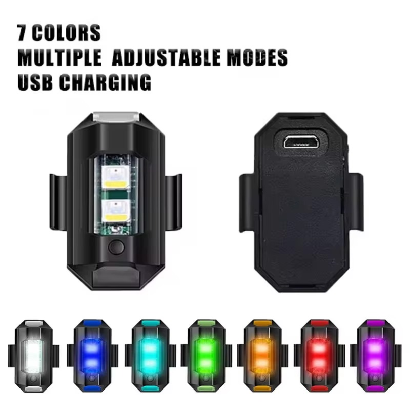 Drone Strobe Light - Universelle LED-Stroboskoplichter Motorrad-Antikollisions-Warnleuchte USB-Ladung 7 Farben